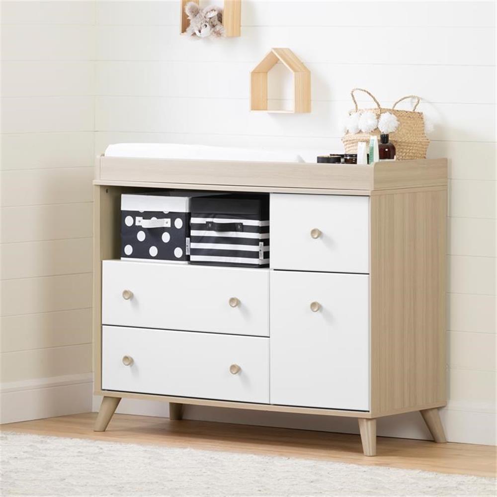 South Shore Yodi Changing Table with Drawers, Soft Elm and White