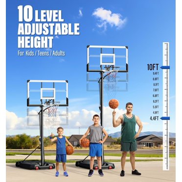 Basketball Hoop Outdoor, 4.4-10 ft Adjustable Height, Portable Basketball Hoop Goal System for Teens and Adults, Weather-Resistant Heavy Base and 45 Inch Shatterproof Backboard