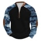 thumbnail image 2 of Blusas y camisas de manga larga con cuello redondo para hombre, talla grande, media cremallera, cuello redondo, estampado vintage de camuflaje, blusa de poliéster de manga larga para hombre, 2 of 4