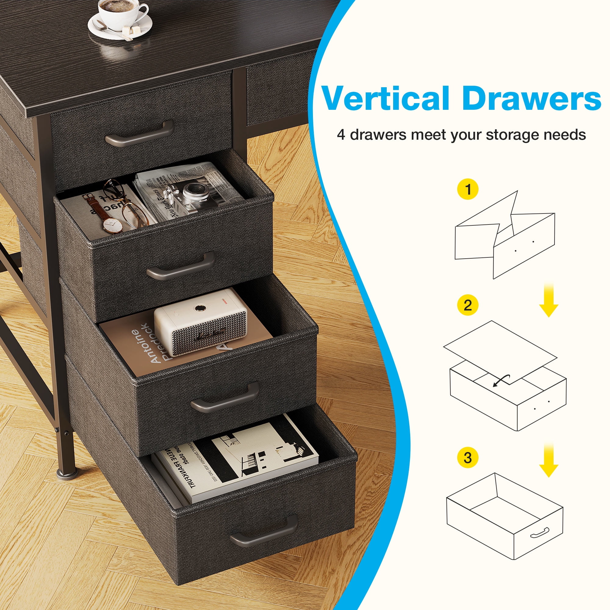 Casacomoda 40" Home Office Desk with 6 Drawers, Modern Computer Desk with Small Space, Corner Computer Desk, Black