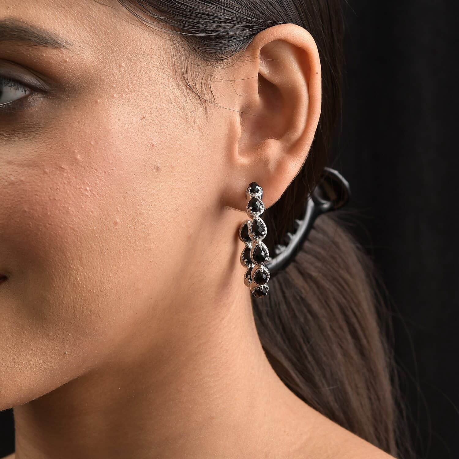 Black Onyx Inside Out Half Hoop Earrings Stainless Steel for Women Jewelry Birthday Christmas Gifts for Women