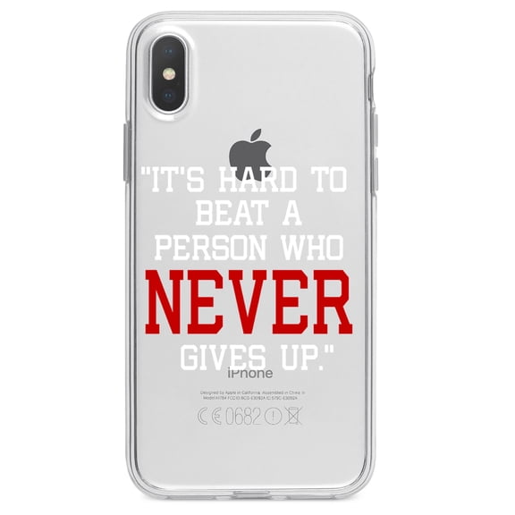 DistinctInk Clear Shockproof Hybrid Case for iPhone XS Max (6.5" Screen) - TPU Bumper Acrylic Back Tempered Glass Screen Protector - It's Hard to Beat a Person Who Never Gives Up
