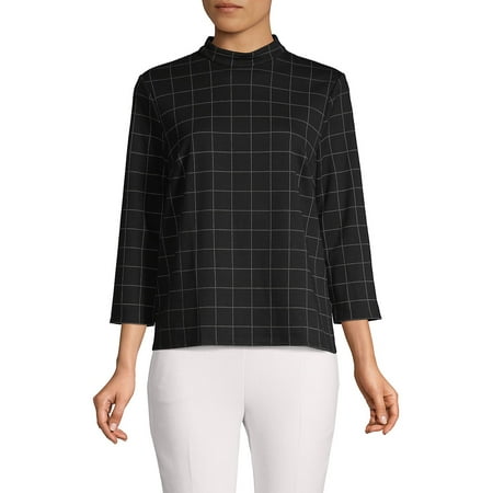 Mock-Neck Checkered Top