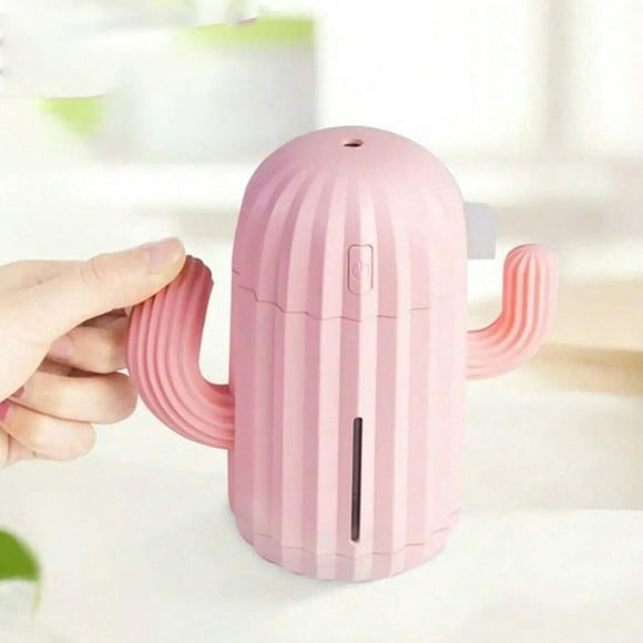 Mini Humidifier Single Room Humidifiers with Night Light Portable Cactus Air humidifier for Office, Silica Gel Diffuser (Pink)