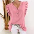 thumbnail image 3 of Mittory Womens Summer Tops Ruffle Cap Sleeve Casual Button V Neck Shirts Dressy Ruched Trendy Blouse Flowy Shirts, 3 of 8