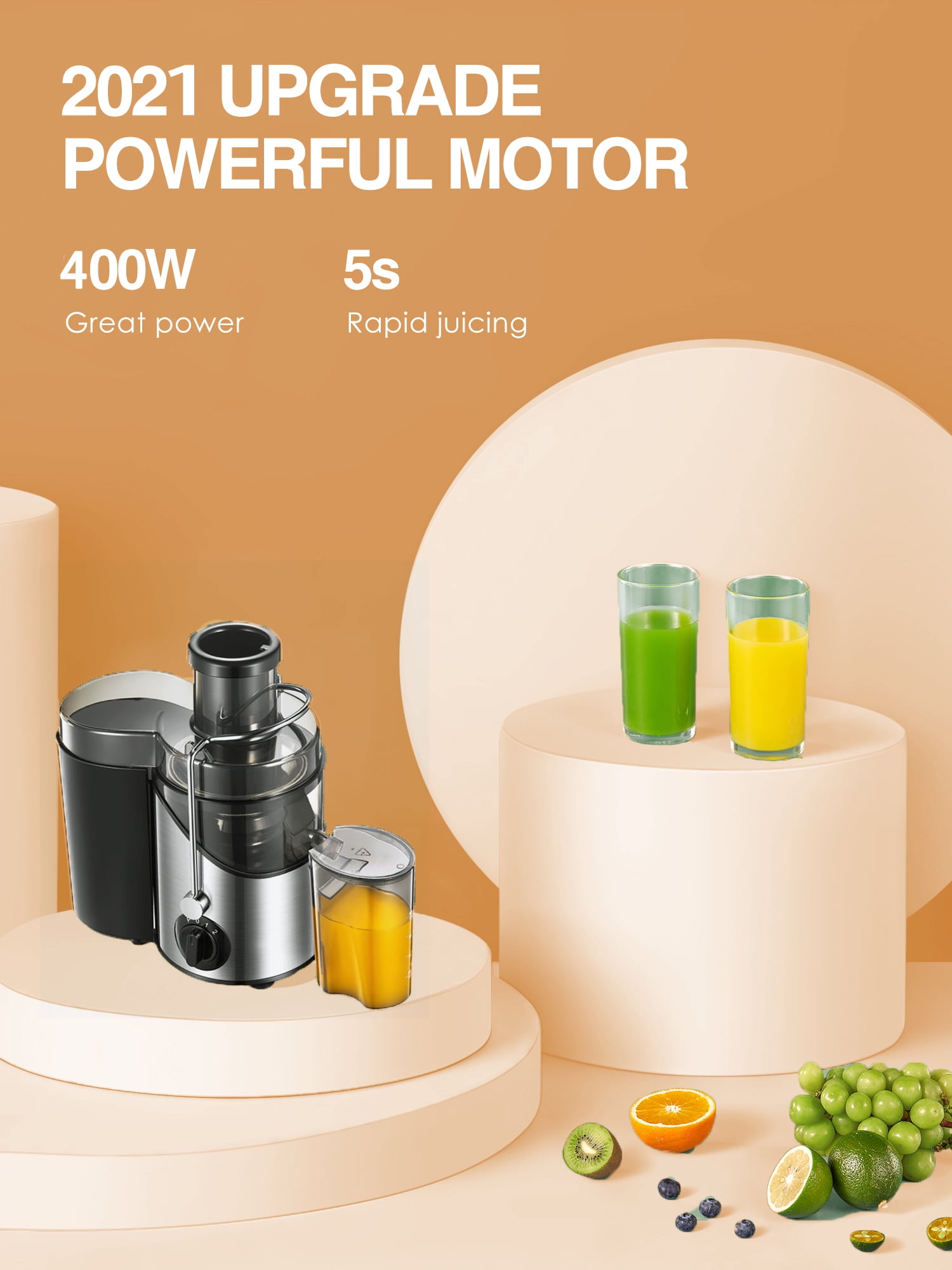HOUSNAT Juicer Extractor Easy Clean, 3'' Wide Mouth, 3-Speed Control, Non-Slip Black