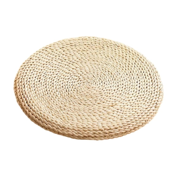 Round Woven Straw Mat Cushions for | Comfortable Thick Silk-Filled Floor Pillow | Breathable, Durable, & Easy to Clean Outdoor Activity Seating Beige A