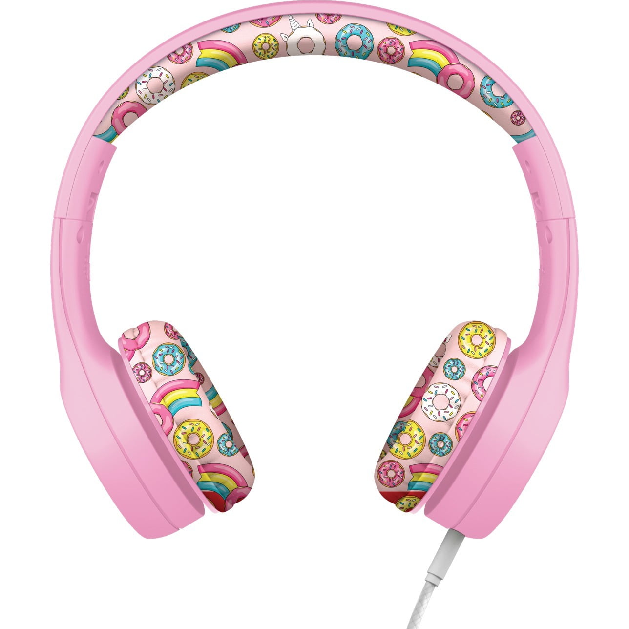 LilGadgets Connect+ Style Wired Kids Headphones with SharePort® Technology Child-Friendly Foldable Over-Ear Headset with Built-In Microphone Designed to be comfy for Toddlers in School, Pink Doughnuts