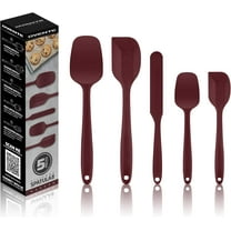 OVENTE Silicone Cooking Utensils Set - Food Grade Rubber Spatulas Heat Resistant w/ Stainless Steel Core & Seamless Design- 5pcs Red SP12305R