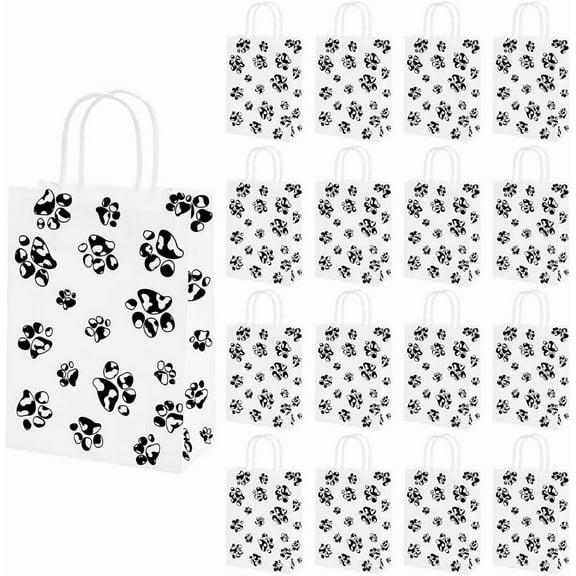 20Pcs Paw Print Gift Bags with Handle Pet Party Favor Paw Goodie Bags Candy Bags Paw Print Pattern Paper Storage Bags Packaging Bags Gift Bag for Treat Birthday Christmas Party Supplies diy