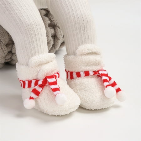 Baby Sweetie Newborn Winter Snow Boot Christmas Striped Scarf Baby Boots Warm Flats First-Walkers Shoes