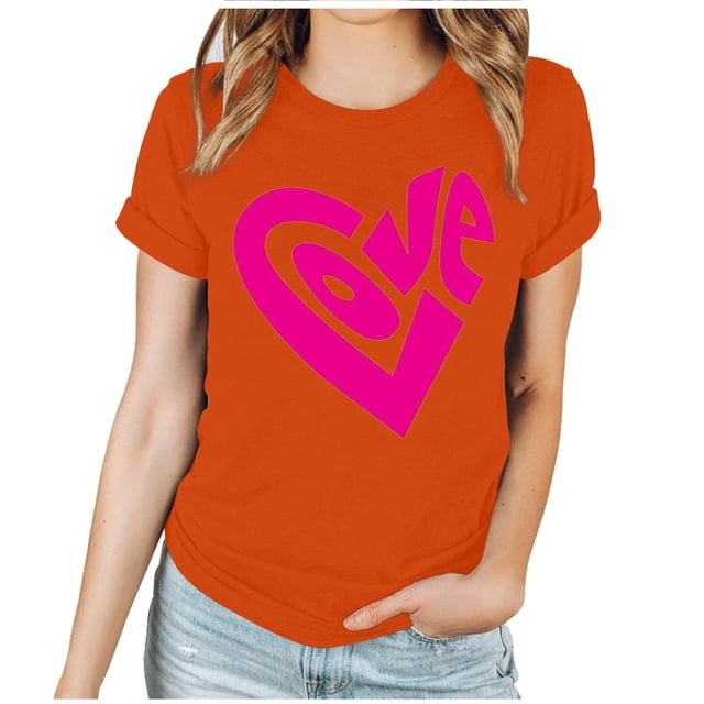 LSLJS Haut à Manches Courtes Imprimé Saint-Valentin pour Femmes, Col Rond, Cadeaux pour Femmes