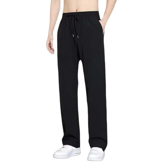 YOTMKGDO Men'S Pants Men's Spring Summer and Fall Thin of Ice Silk Casual Pants Slim Loose Straight Sports Pants, black pants Medium