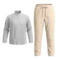 thumbnail image 5 of Glisme Mens 2 Piece Sets Summer Outfits Breathable Linen Long Sleeve Shirt With Button And Comfortable Pants For Home Yoga Casual Wear Outdoor Beach Fashion Clothing Set Grey, 5 of 6