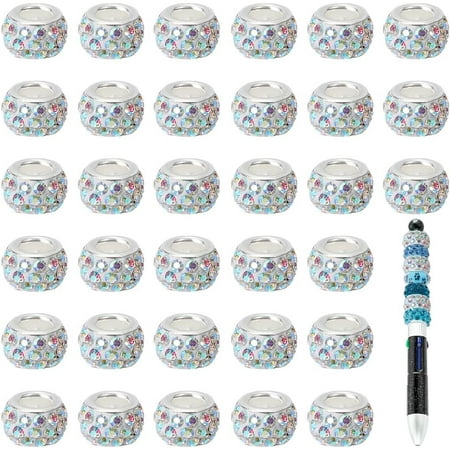 100pc 100 Pcs Large Hole Beads for Pens Focal Beads 11 mm European Beads for Beadable Pens Polymer Clay Rhinestone Spacer Beads for Snake Chain Bracelet Jewelry Making