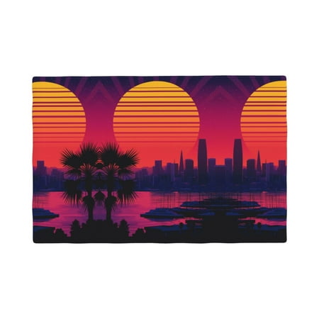 

Placemats Set of 4 Retro Sunset Cityscape Heat Resistant Non - Slip Place mats Waterproof table mat for Kitchen Dining-4片装