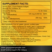 Vitamin D3+K2 Capsules, Vitamin D3 5000 IU and Vitamin K MK7 200mcg | 120 Capsules