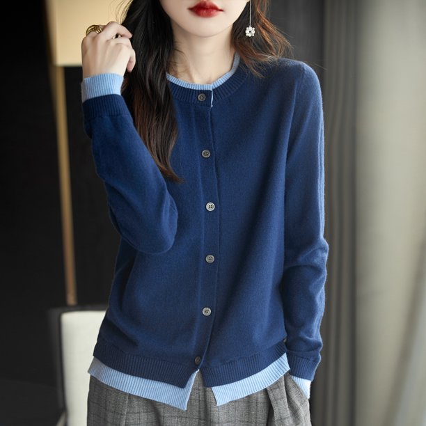 Spring Knitted Cardigan Sweater Women Clothing O-neck Patchwork Female Long Sleeve Tops Knitwears Autumn Korean Fashion Sweater