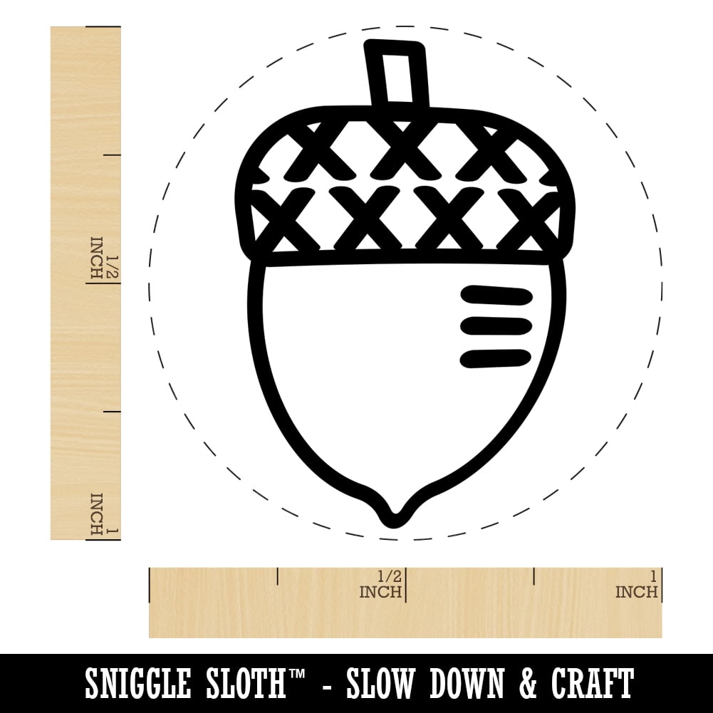 Acorn Doodle Self-Inking Rubber Stamp Ink Stamper - Brown Ink - Medium 1 Inch