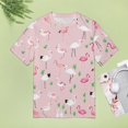 thumbnail image 4 of Flamingo Pattern Womens Tops Women's Fashion Casual Short Sleeve Flower Print Round Neck Pullover Top Blouse, 4 of 6