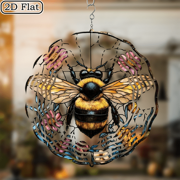 3D Rotating Bee Wind Chime -360 degree Rotating Design Courtyard Garden Decoration Modern Art Natural Inspiration Wind Chime 10 * 10 No Electricity Required