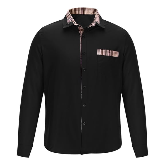 Men Fall Clothes,Men's Long Sleeve Dress Shirt Plaid Collar Casual Button Down Shirts