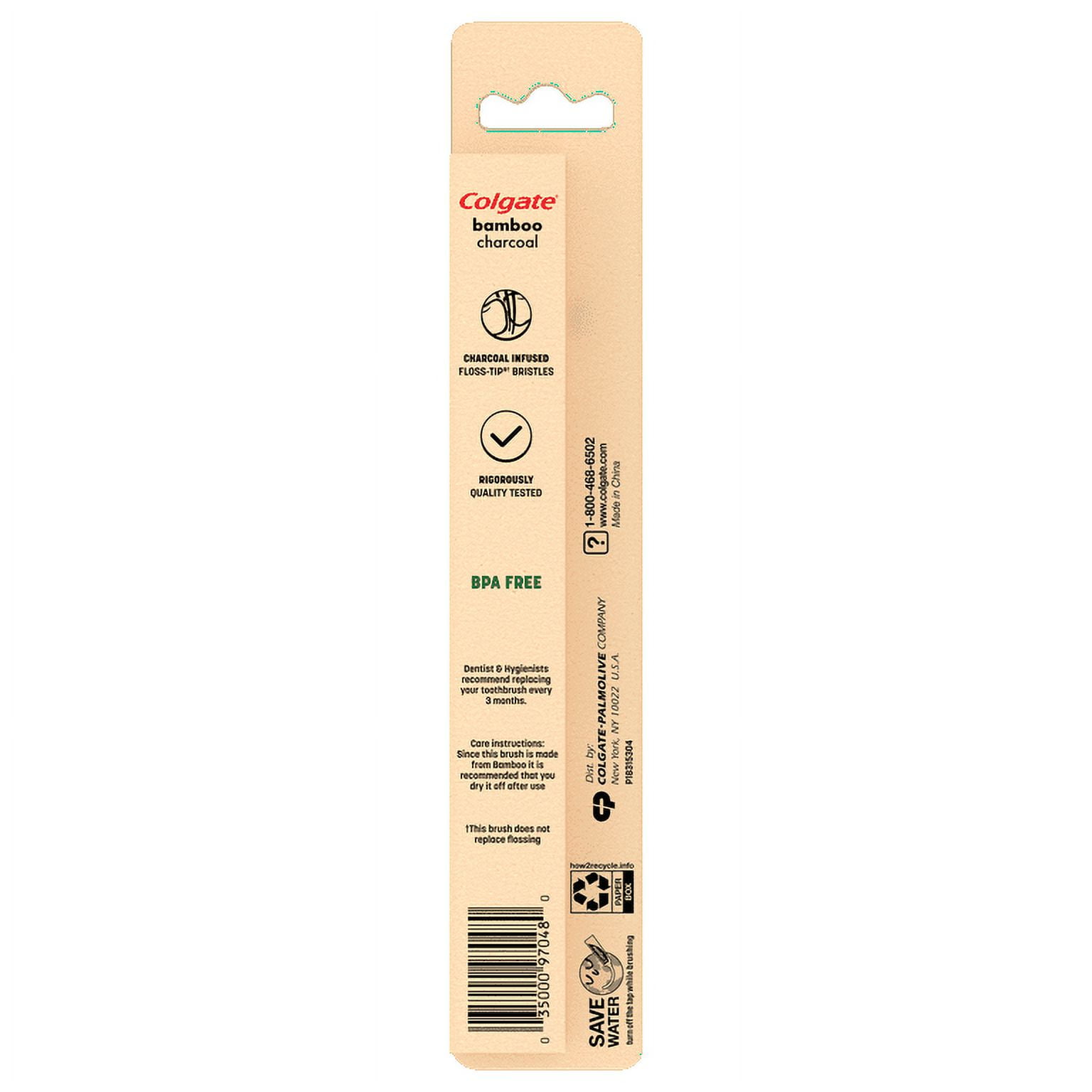 Colgate Charcoal Bamboo Toothbrush, Soft Bristles, Compostable Handle, BPA  Free - Walmart.com