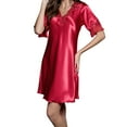 thumbnail image 2 of Koadzawe Women's Satin Nightgown V-Neck Sleepwear Short Sleeve Sleep Dress with Elegant Embroidery Lace Trim Soft Silk Feel Loungewear Comfortable Nightshirt Red 3XL, 2 of 6