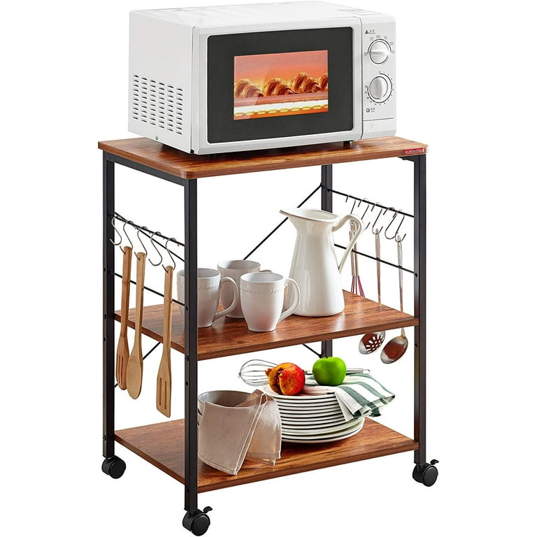 Microwave Stand Baker Rack with Hutch & Cabinet Rolling Coffee Bar – Bestier