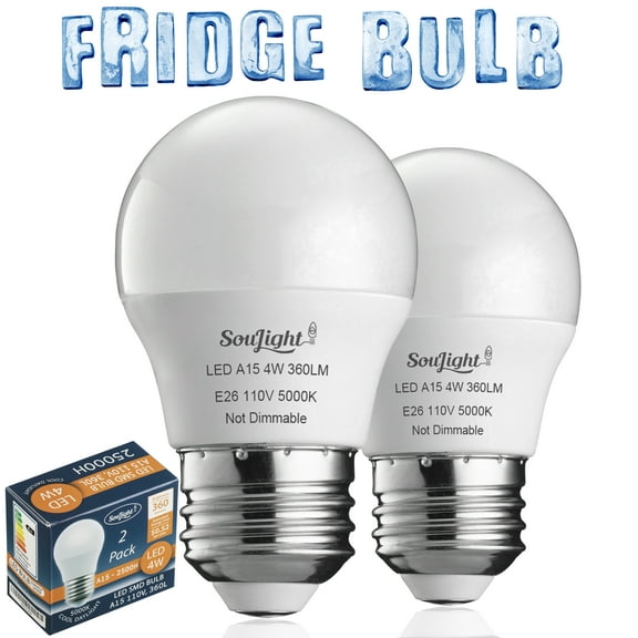 Refrigerator Light Bulb LED - SMD A15 4W 40Watt Equivalent-E26 Base – 4W Led Appliance Bulb-2 Pack