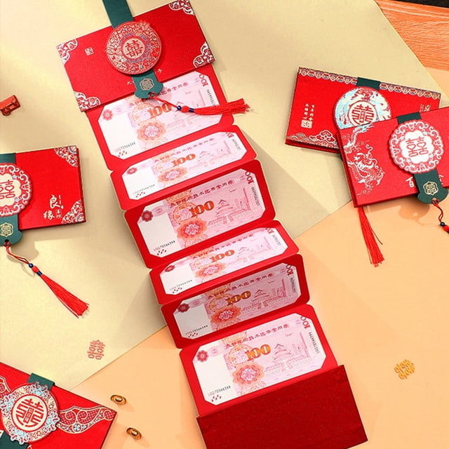 YAOMOBB Red Lucky Pocket Money Envelope Tassel Design 6 Slots Folding Red Envelope Wedding Decoration