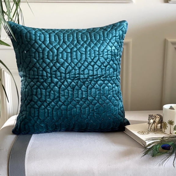 Throw Pillow Covers, Teal Blue 16"x16" (40x40 cm) Throw Pillow Covers, Velvet Quilted & Solid Color Throw Pillows For Couch, Geometric Pattern Modern Style - Irresistible Teal