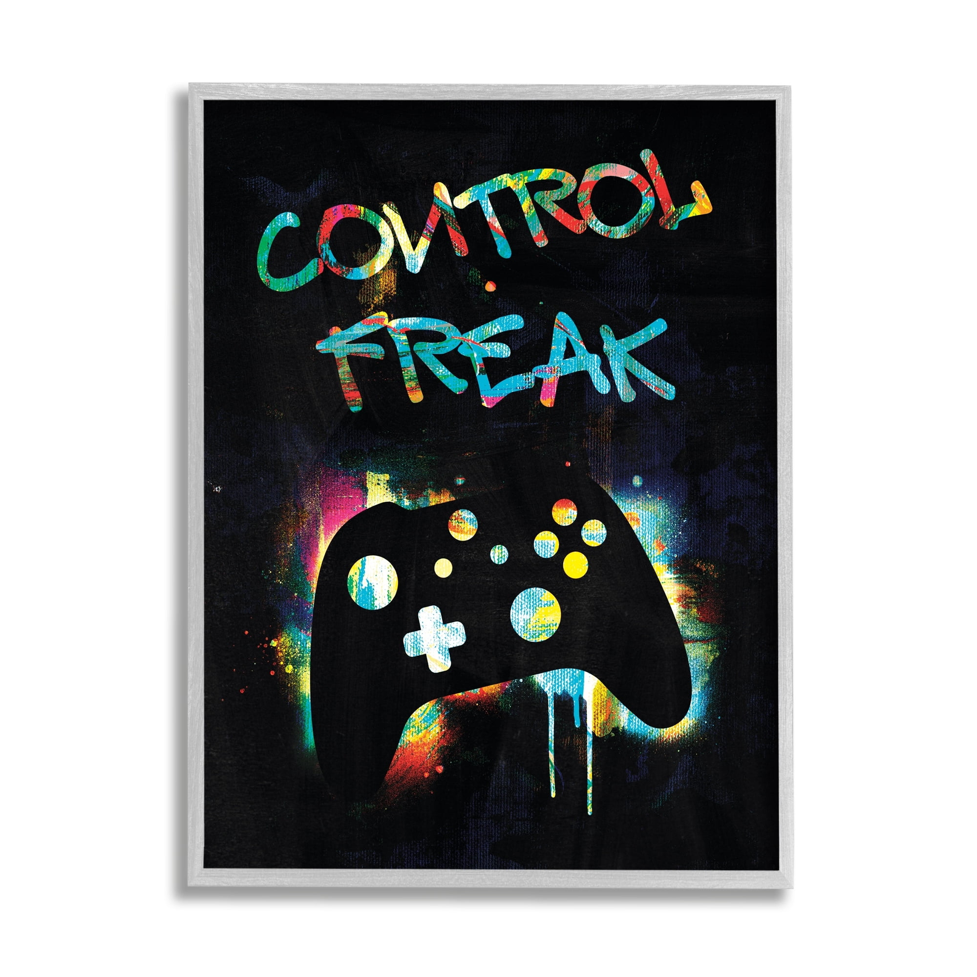 Stupell Industries Control Freak Game Controller Graffiti Street Style Graphic Art Gray Framed Art Print Wall Art, Design by Victoria Barnes
