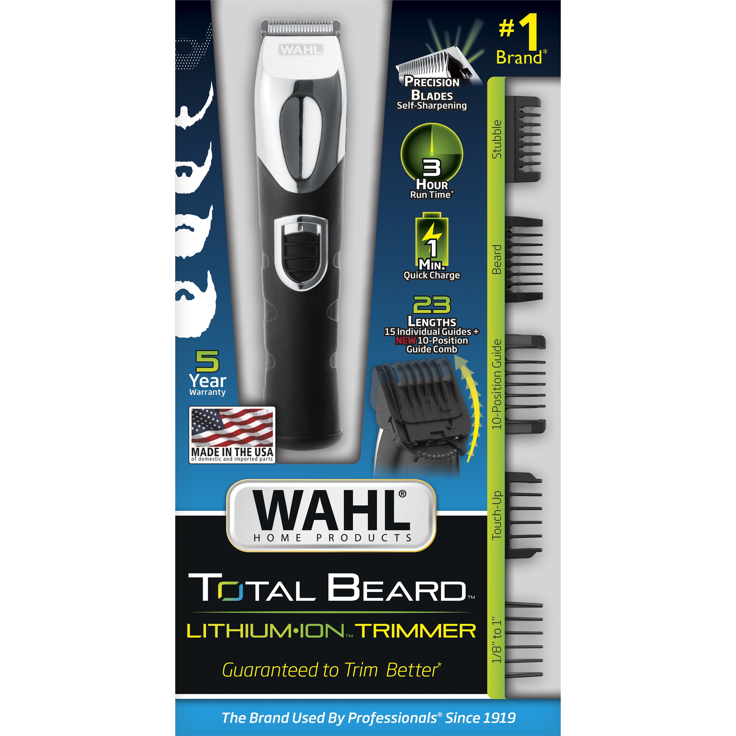 wahl lithium ion total beard rechargeable men's beard & facial trimmer