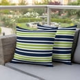 thumbnail image 2 of 2 Pack Outdoor Waterproof Throw Pillow Covers,Navy Blue Green Stripe Decorative Square Pillow Case Patio Pillowcases for Chair Couch Sofa 16x16in, 2 of 9