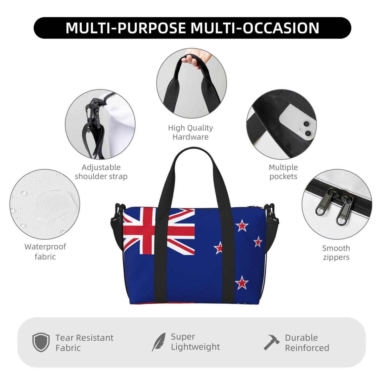 Travel Duffel Bag Flag Of New-Zealand Sports Tote Gym Bag Shoulder Weekender Overnight Bag For Women Men