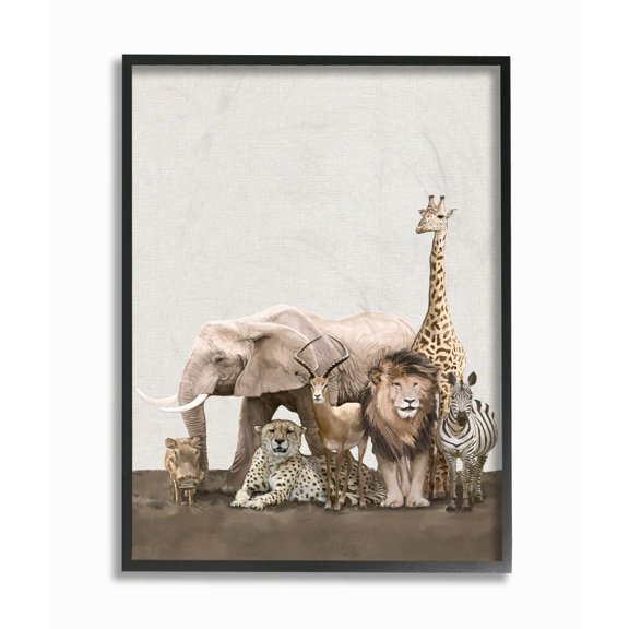 Stupell Industries Wild Zoo Animals Elephant Lion Giraffe Zebra Design Framed Wall Art by Ziwei Li, 16" x 20", Black Framed