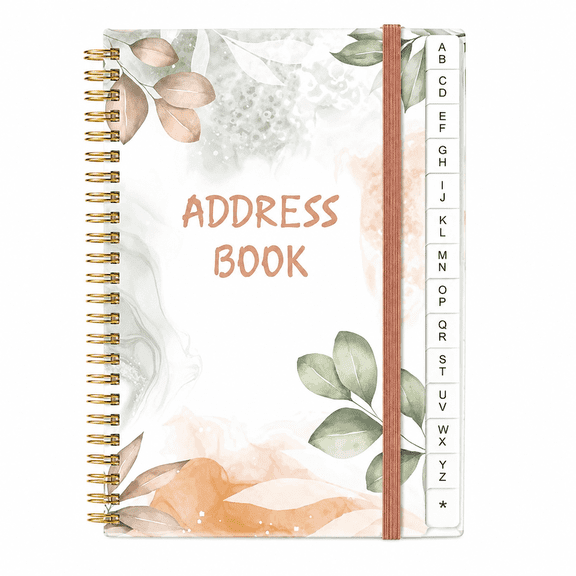 Small Spiral Address Book with Alphabetical Tabs, 4.3 x 6.2 Inch, 128 Pages, Contacts, Birthdays, Special Dates, Passwords and Notes, Rose Leaf