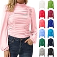 thumbnail image 2 of Moda mujer color sólido blusa cuello alto manga larga acanalada delgada casual otoño camiseta Abanopi Rosa/XX-grande, 2 of 7