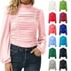 thumbnail image 2 of Moda mujer color sólido blusa cuello alto manga larga acanalada delgada casual otoño camiseta Abanopi Verde/Extragrande, 2 of 7