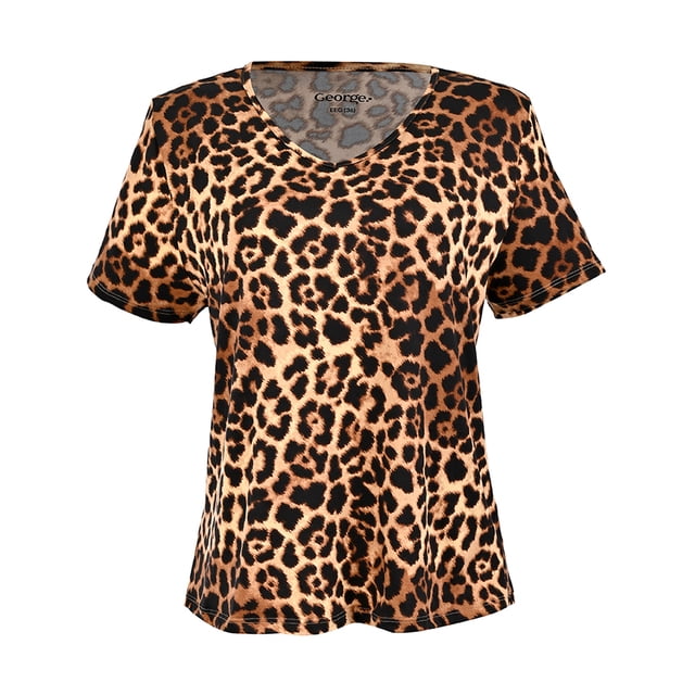 Playera George para Mujer, Manga Corta Escote V, Print Beige Talla EEG