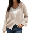 thumbnail image 3 of jtjvou Women's Cable Knit Long Sleeve Open Front Cardigan V-Neck Button Down Loose Sweater Coat Outwear Beige L, 3 of 5