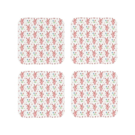 

Fuzoiu Hello Rabbit Print Leather Coasters Set Drink Coasters Set of 4 for Tabletop Protection Durable PVC Coasters Home Décor and Housewarming Gift-Square