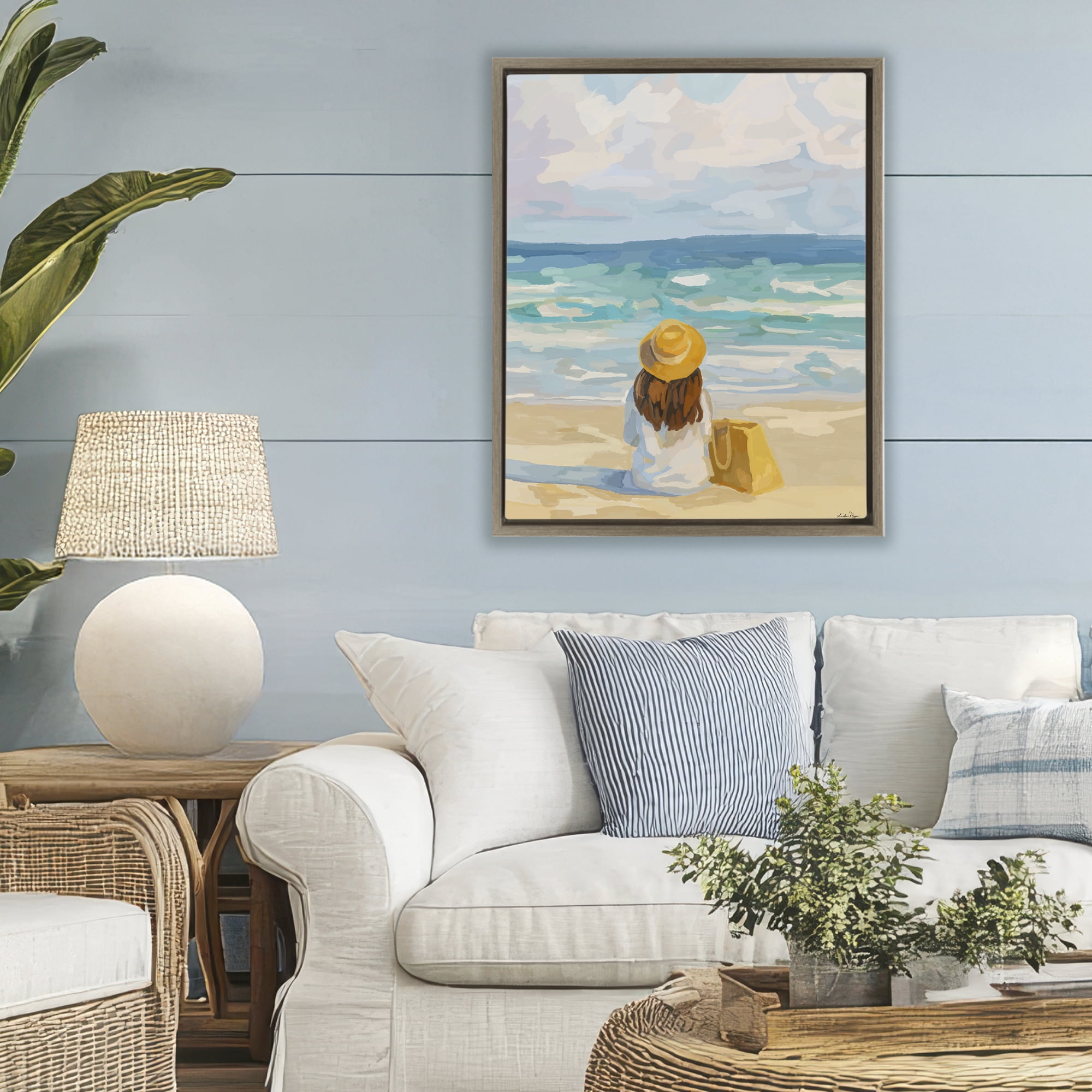 Stupell Industries Peaceful At The Beach Brown Framed Floater Canvas Wall Art, design by Amelia Noyes