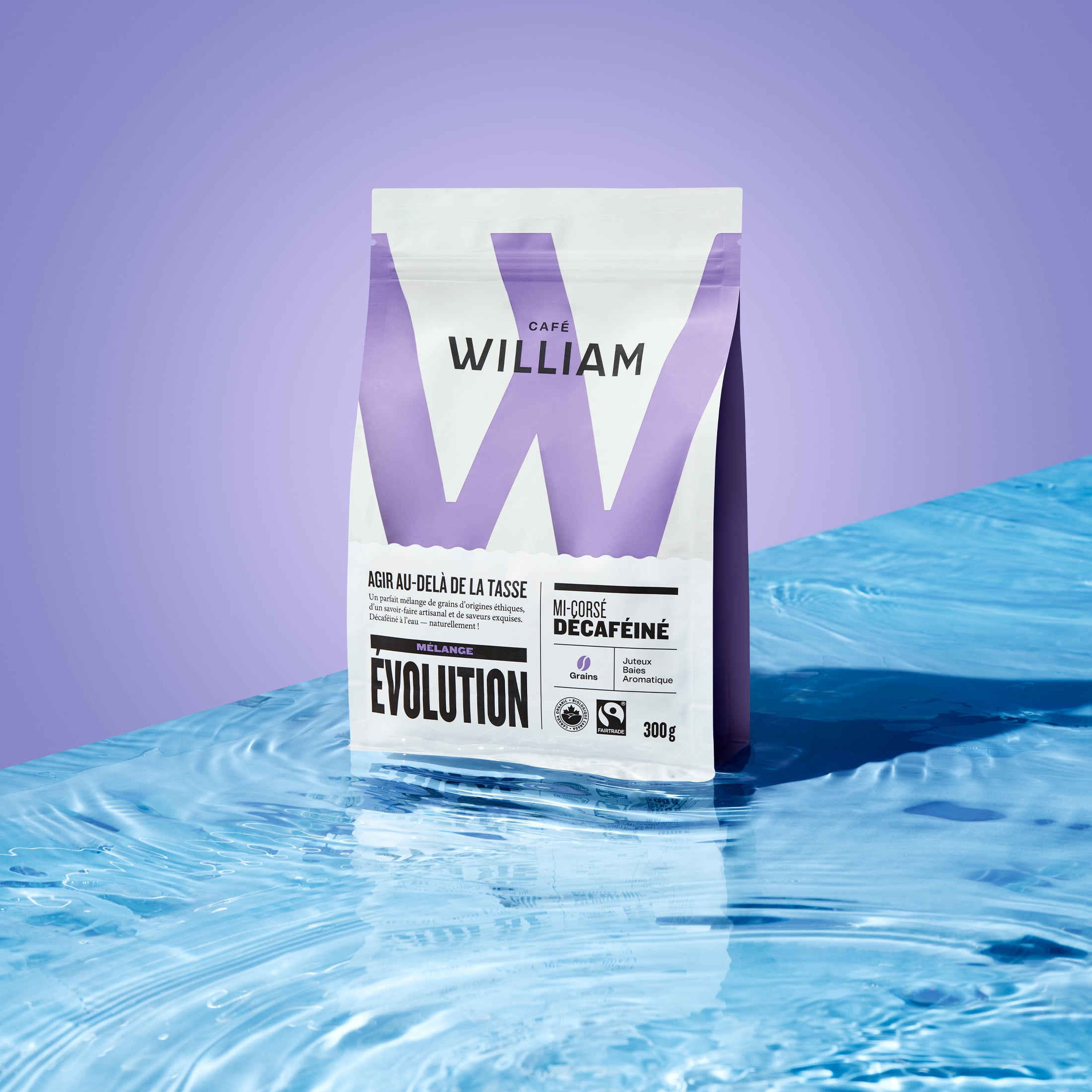 Café William Coffee Organic Fair-Trade EVOLVE Decaf Medium Roast Whole Bean Blend 300 G, ORG FT WHBN DECAF 300G