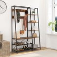 thumbnail image 4 of Hall Tree with Bench and Shoe Storage  Entryway Bench with Hooks  Side Shelves &; Mesh Shelves  Industrial Coat Rack Shoe Bench with Heavy-Duty Metal  (Rustic ), 4 of 9
