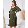 thumbnail image 2 of Women's V Neck Maternity Dress Long Sleeve Smocked Chest Midi Dress, 2 of 5