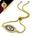thumbnail image 2 of Stainless Steel Multi-Color CZ Evil Eye Protection Adjustable Snake Chain Bracelet - Yellow Gold-Tone, 2 of 2