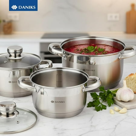 Standard 6-Piece Stainless Steel Cookware Set with Glass Lid and Built-in Scale