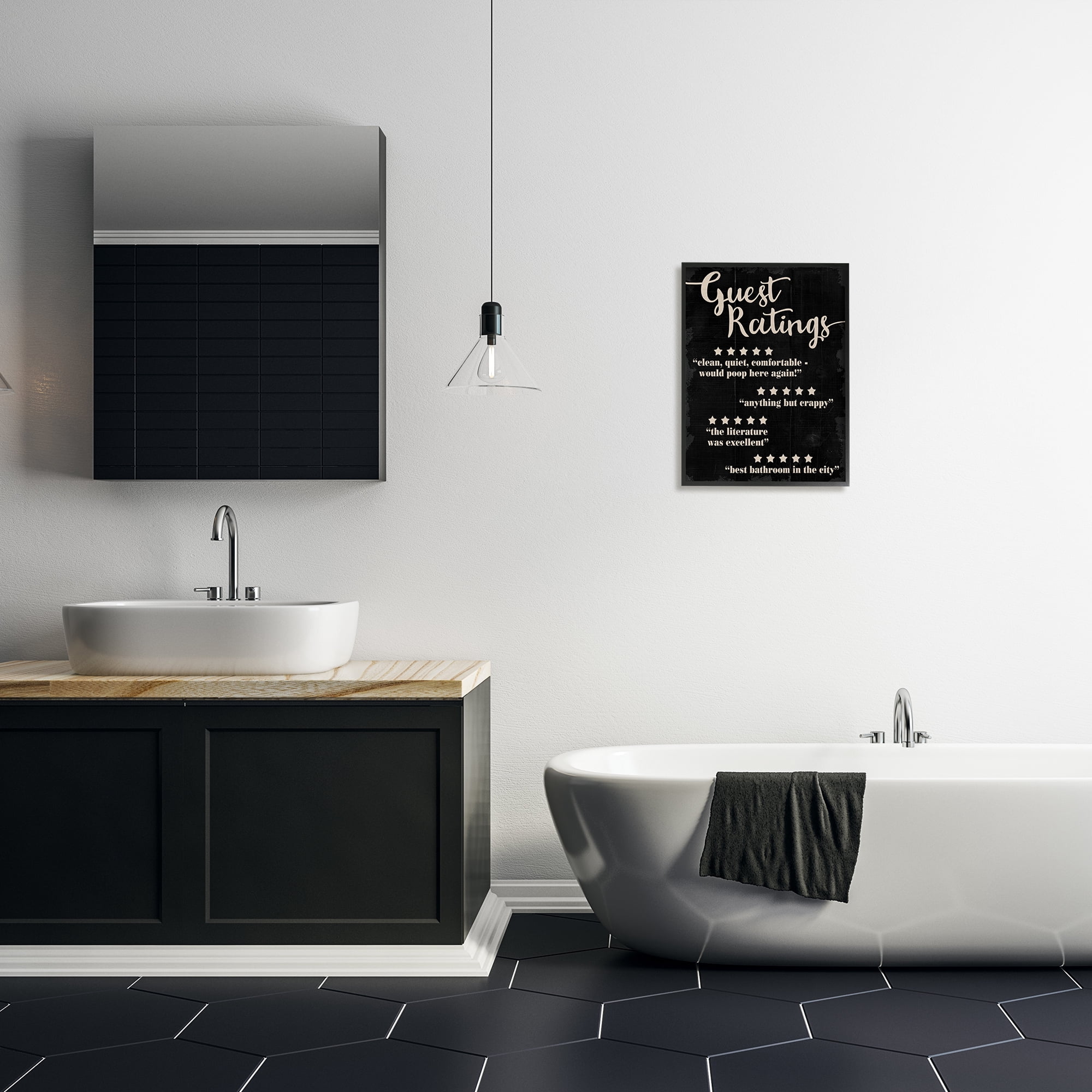 Stupell Industries Guest Rating Five Star Bathroom Black Funny Word Design Framed Wall Art by Daphne Polselli